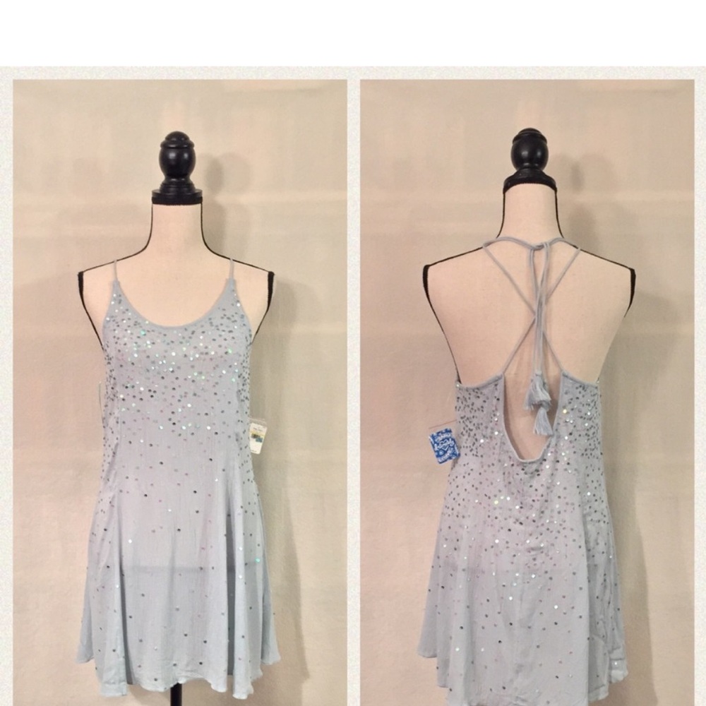 NWT free people Fairy Sequin  Mini Slip dress baby blue sparkly slip dress sz m - Picture 5 of 17